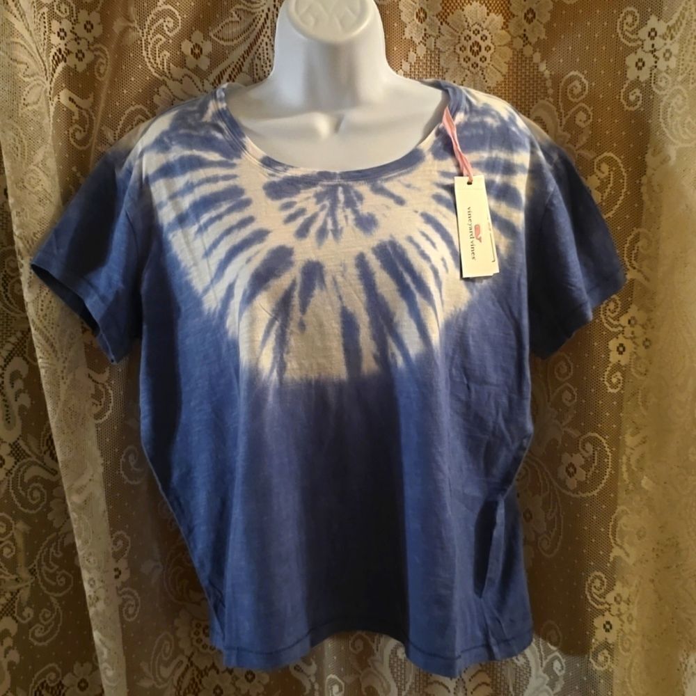 New Vineyard Vines Women's size S Blue White Tie Dye Loose fit Boxy Crop top